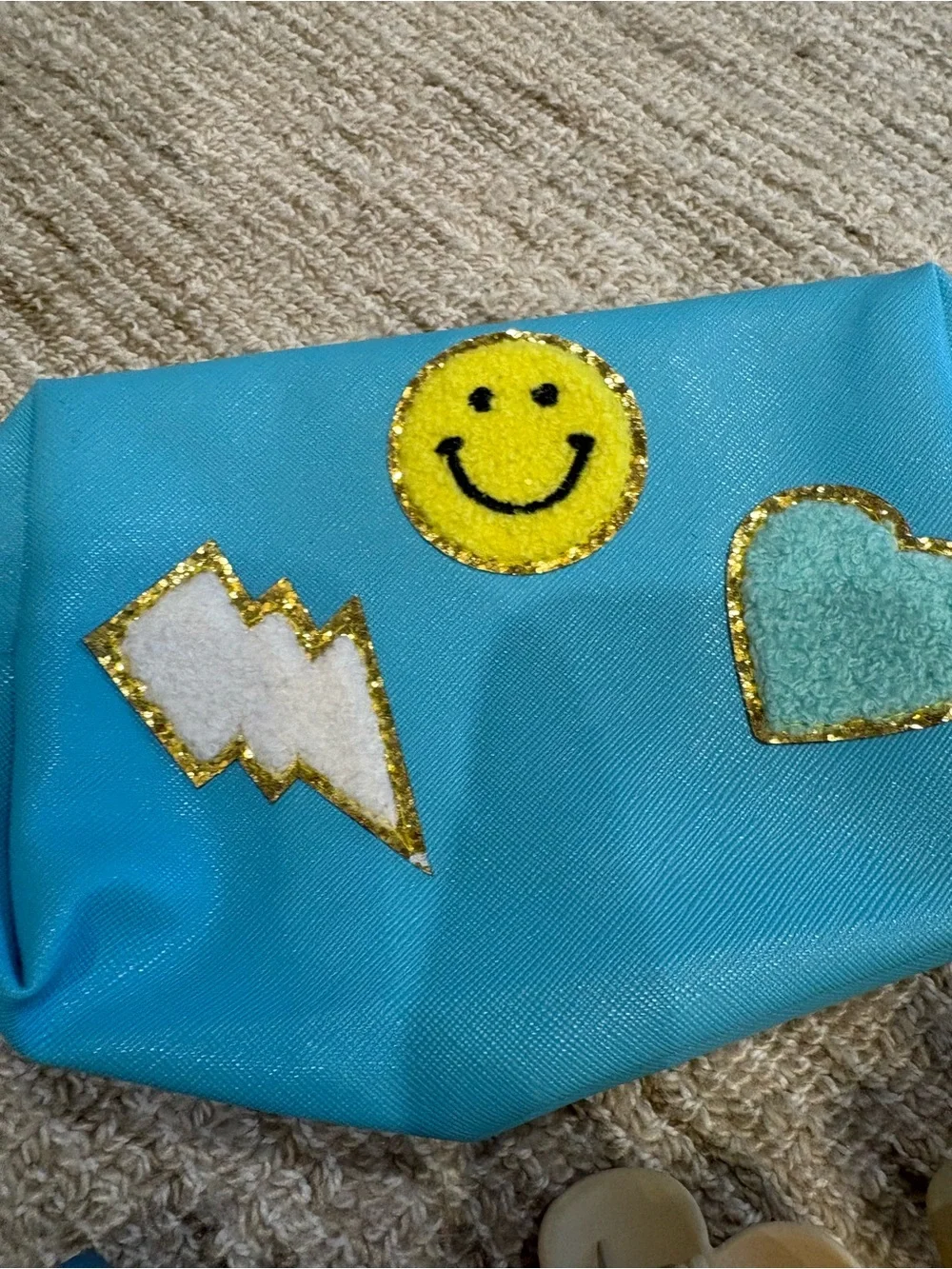 Blue Pouch with Flower Hair Clips